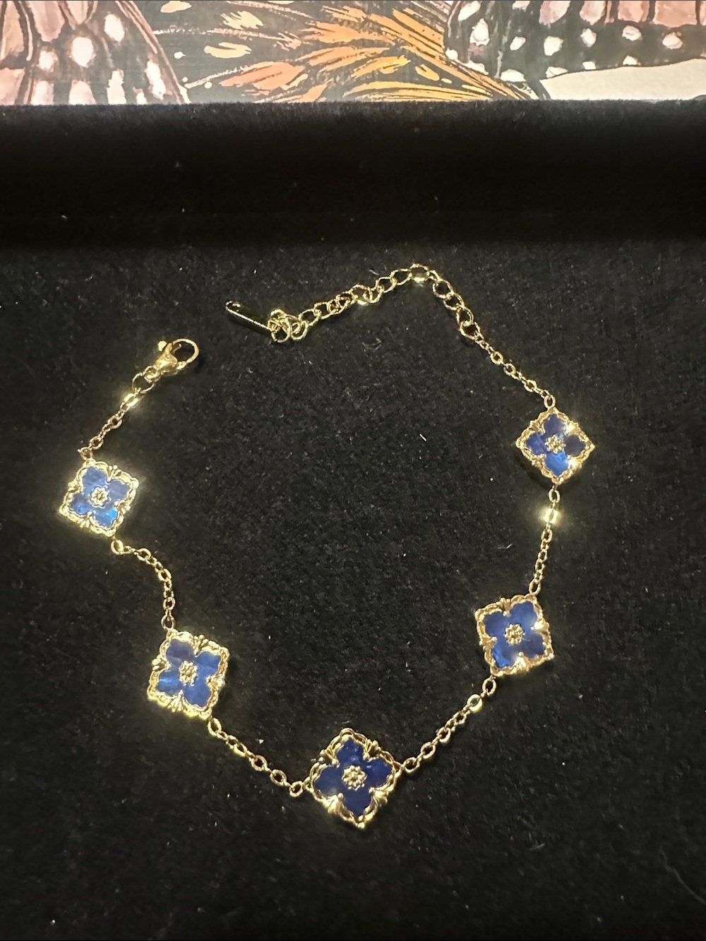 LSJ Gold filled Stainless Steel Bracelet with Blue Clover Accents